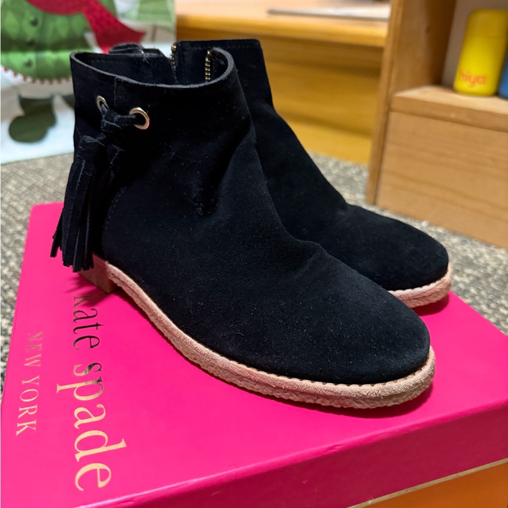 Kate Spade Black Suede Ankle Boots with Tassel